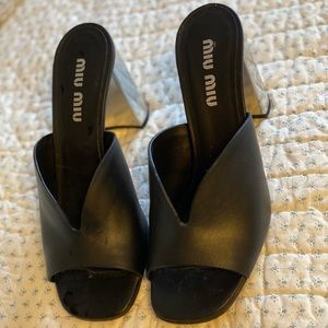 Authentic Miu Miu black leather w silver heels